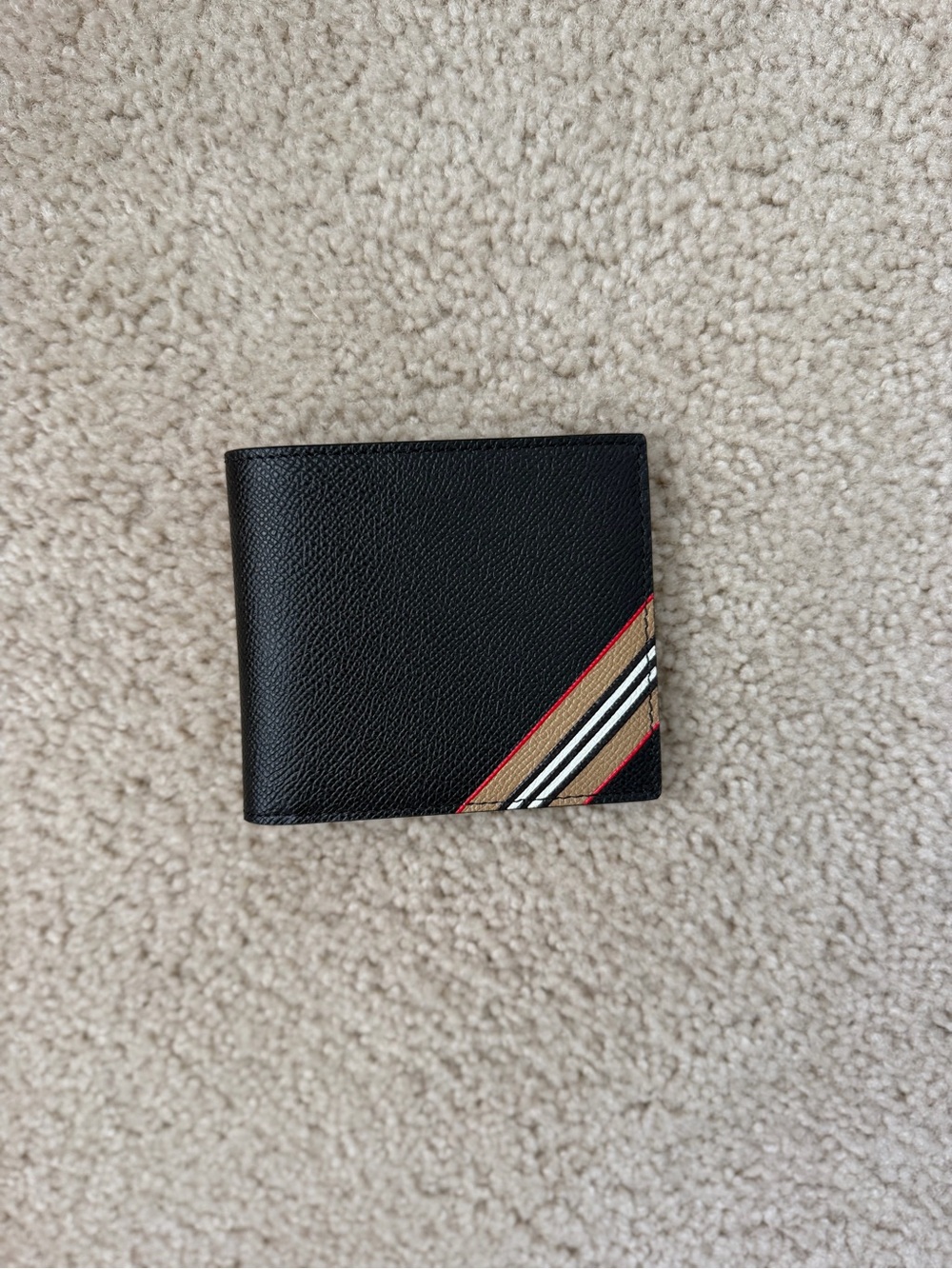 Burberry Black Leather Bifold Wallet with Signature Stripe Detail